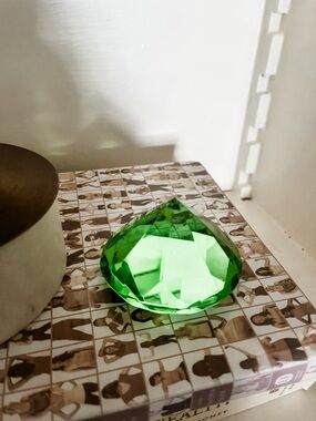 Green Faceted Glass Paperweight